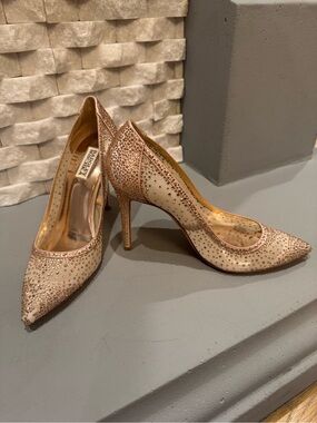 Badgley Mischka Rose Gold and Ivory Crystal Pointed-Toe Pumps
